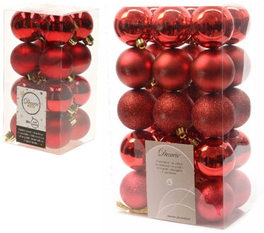 Decoris Kerstversiering kunststof kerstballen rood 4-6 cm pakket van 46x stuks - Kerstbal