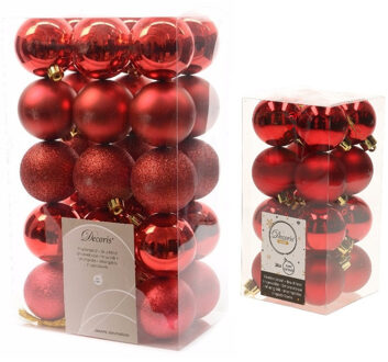 Decoris Kerstversiering kunststof kerstballen rood 4-6 cm pakket van 46x stuks