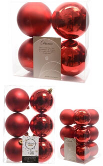 Decoris Kerstversiering kunststof kerstballen rood 6-8-10 cm pakket van 22x stuks