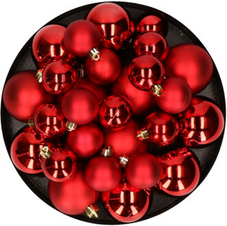 Decoris Kerstversiering kunststof kerstballen rood 6-8-10 cm pakket van 44x stuks - Kerstbal