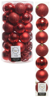 Decoris Kerstversiering kunststof kerstballen rood 6-8 cm pakket van 51x stuks - Kerstbal