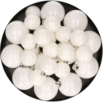Decoris Kerstversiering kunststof kerstballen winter wit 6-8-10 cm pakket van 22x stuks