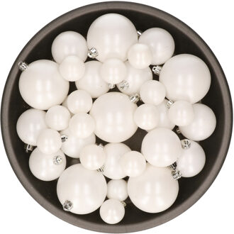 Decoris Kerstversiering kunststof kerstballen winter wit 6-8-10 cm pakket van 44x stuks