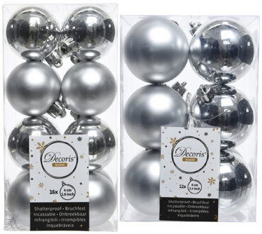 Decoris Kerstversiering kunststof kerstballen zilver 4-6 cm pakket van 40x stuks - Kerstbal Zilverkleurig