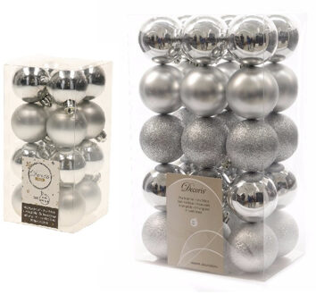 Decoris Kerstversiering kunststof kerstballen zilver 4-6 cm pakket van 46x stuks