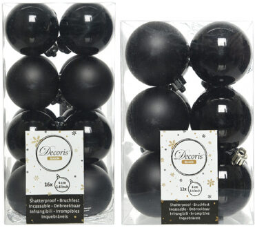 Decoris Kerstversiering kunststof kerstballen zwart 4-6 cm pakket van 40x stuks