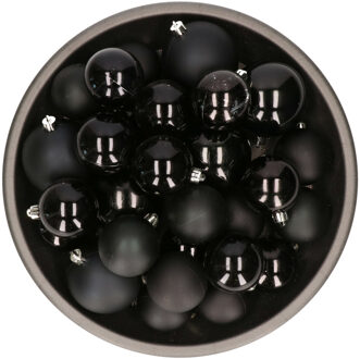 Decoris Kerstversiering kunststof kerstballen zwart 6-8-10 cm pakket van 44x stuks