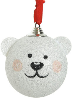 Decoris Kerstversiering witte ijsbeer kerstballen plastic 8 cm - Kerstbal