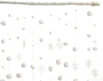 Decoris Kerstversiering witte sneeuwbal en sneeuwvlok gordijn 90 x 200 cm - Decoratiesneeuw