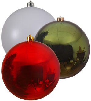 Decoris Kerstversieringen set van 6x grote kunststof kerstballen groen-wit-rood 14 cm glans