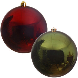 Decoris Kerstversieringen set van 6x grote kunststof kerstballen rood en groen 14 cm glans - Kerstbal