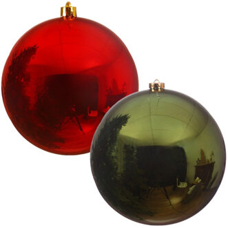 Decoris Kerstversieringen set van 6x grote kunststof kerstballen rood en groen 14 cm glans