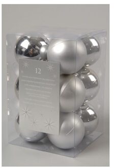 Decoris Kesrtballen kunststof 6cm kerst zilver Kerstartikelen Zilverkleurig