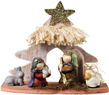 Decoris Kinder/kinderkamer kerststal - met kerstbeeldjes - L20 x B8 x H16,5 cm - kinderen