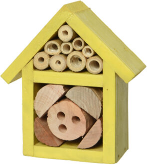 Decoris Klein geel insectenhotel huisje 11 cm