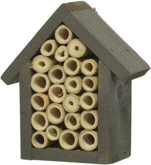 Decoris Klein grijs insectenhotel huisje 11 cm - Insectenhotel