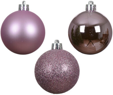 Decoris kleine kerstballen - 14x - lila paars - 3 cm -kunststof - Kerstbal