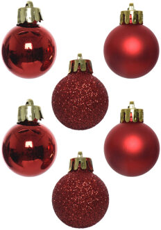 Decoris Kleine kerstballen - 14x stuks - rood - 3 cm - kunststof - onbreekbaar