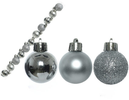 Decoris Kleine kerstballen - 14x stuks - zilver - 3 cm - kunststof - onbreekbaar