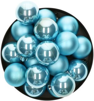 Decoris kleine kerstballen - 16x - ijs blauw - 4 cm -kunststof - Kerstbal