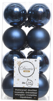 Decoris kleine kerstballen - 16x st - donkerblauw - 4 cm - kunststof - onbreekbare kerstballen