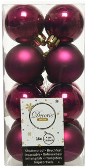 Decoris kleine kerstballen - 16x st - framboos roze - 4 cm - kunststof - onbreekbare kerstballen