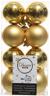 Decoris kleine kerstballen - 16x st - goud - 4 cm - kunststof - onbreekbare kerstballen Goudkleurig