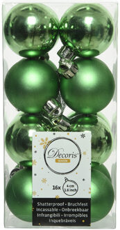 Decoris kleine kerstballen - 16x st - groen - 4 cm - kunststof - onbreekbare kerstballen