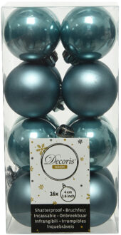 Decoris kleine kerstballen - 16x st - ijsblauw - 4 cm - kunststof - onbreekbare kerstballen
