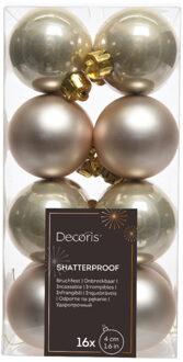 Decoris kleine kerstballen - 16x st - licht parel/champagne - 4 cm - kunststof