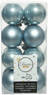 Decoris kleine kerstballen - 16x st - lichtblauw - 4 cm - kunststof - Kerstbal