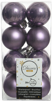 Decoris kleine kerstballen - 16x st - lila paars - 4 cm - kunststof - Kerstbal