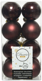 Decoris kleine kerstballen - 16x st - mahonie bruin - 4 cm - kunststof - onbreekbare kerstballen