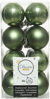 Decoris kleine kerstballen - 16x st - mosgroen - 4 cm - kunststof - onbreekbare kerstballen