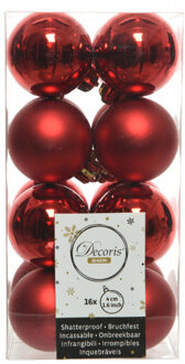 Decoris kleine kerstballen - 16x st - rood - 4 cm - kunststof - onbreekbare kerstballen