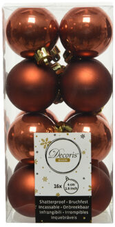 Decoris kleine kerstballen - 16x st - terra bruin - 4 cm - kunststof - Kerstbal