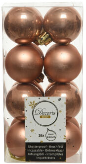 Decoris kleine kerstballen - 16x st - terra bruin - 4 cm - kunststof - Kerstbal