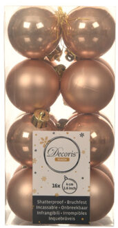 Decoris kleine kerstballen - 16x st - toffee bruin - 4 cm - kunststof - onbreekbare kerstballen