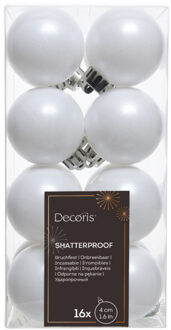 Decoris kleine kerstballen - 16x st - wit - 4 cm - kunststof - onbreekbare kerstballen