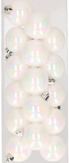 Decoris kleine kerstballen - 16x st - wit parelmoer - 4 cm - kunststof - onbreekbare kerstballen