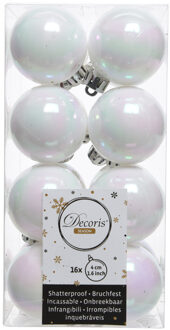 Decoris kleine kerstballen - 16x st - wit parelmoer - 4 cm - kunststof - onbreekbare kerstballen