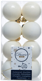 Decoris kleine kerstballen - 16x st - wol wit - 4 cm - kunststof - Kerstbal Crème