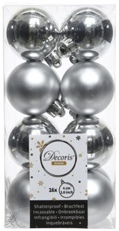 Decoris kleine kerstballen - 16x st - zilver - 4 cm - kunststof - Kerstbal Zilverkleurig