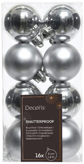 Decoris kleine kerstballen - 16x st - zilver - 4 cm - kunststof - onbreekbare kerstballen
