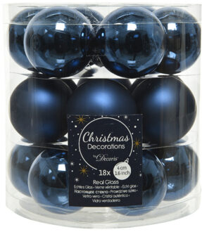 Decoris Kleine kerstballen - 18x st - donkerblauw - D4 cm - glas - Kerstbal