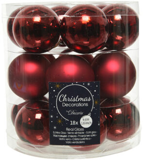 Decoris Kleine kerstballen - 18x st - donkerrood - D4 cm - glas - Kerstbal