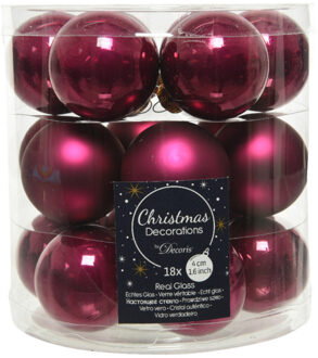 Decoris Kleine kerstballen - 18x st - framboos roze - D4 cm - glas - kerstversiering Donkerroze