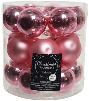 Decoris Kleine kerstballen - 18x st - lippenstift roze - D4 cm - glas - Kerstbal