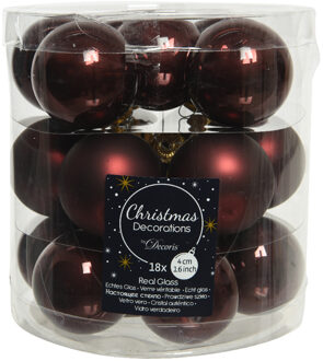 Decoris Kleine kerstballen - 18x st - mahonie bruin - D4 cm - glas - kerstversiering