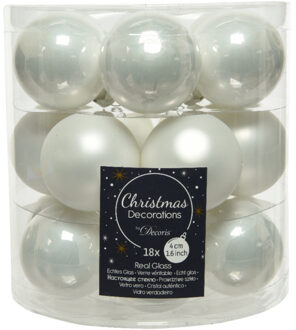 Decoris Kleine kerstballen - 18x st - wit - D4 cm - glas - Kerstbal